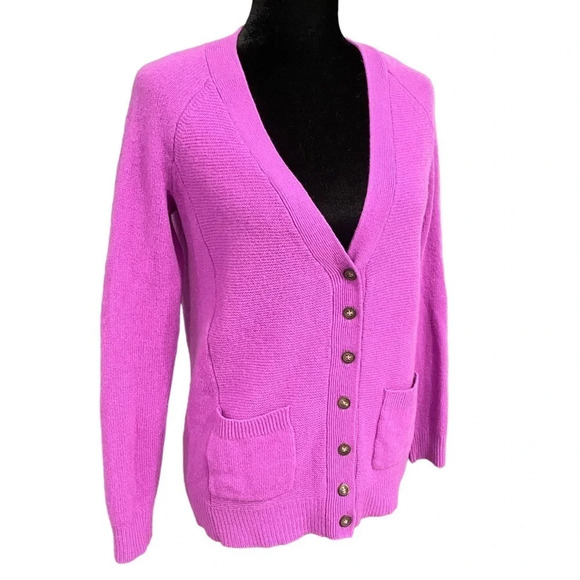 Madewell Wallace Merino Wool Purple Button Down Cardigan Sweater Elbow Patches S - Picture 11 of 11